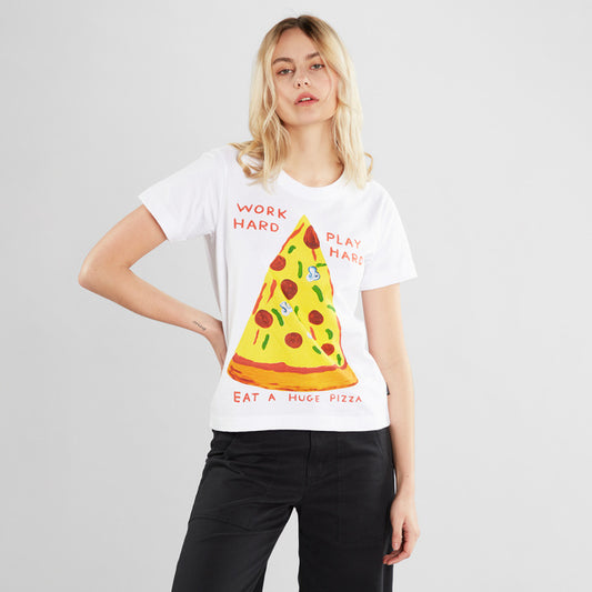 T-shirt Mysen Work Hard Pizza White
