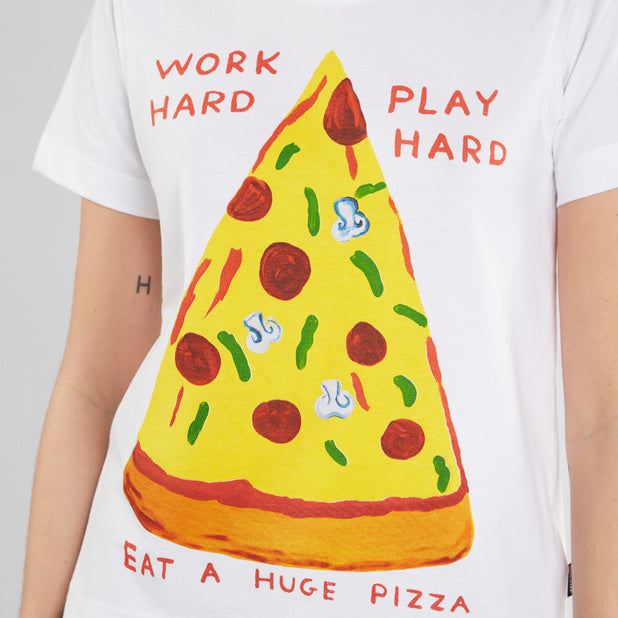 T-shirt Mysen Work Hard Pizza White