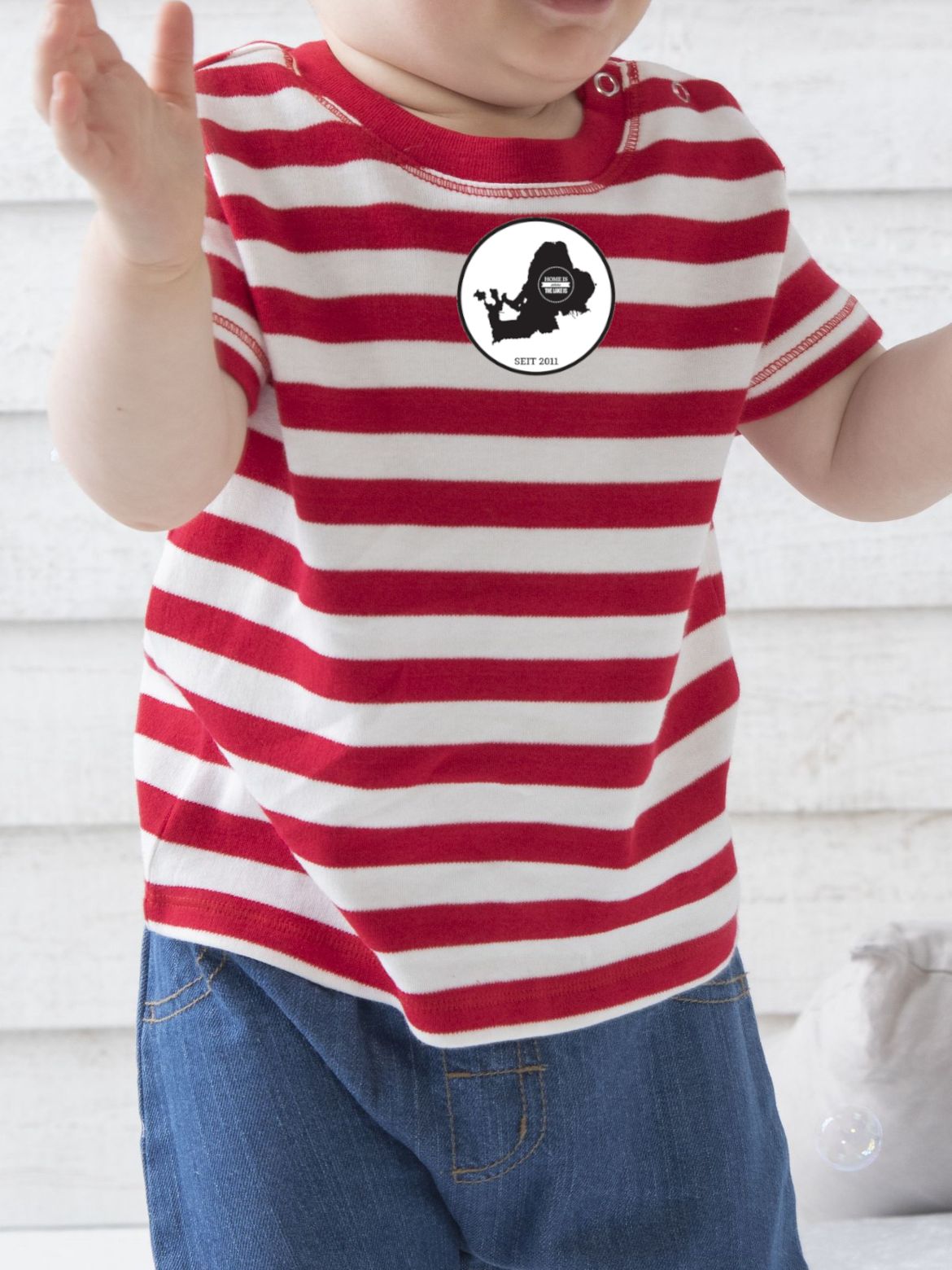 Chiemsee Motiv Baby T-Shirt rot weiß gestreift