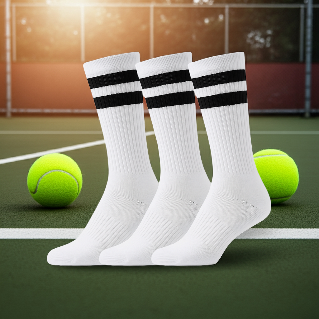 3er Set Weiße Tennissocken mit Streifen aus Bio-Baumwolle