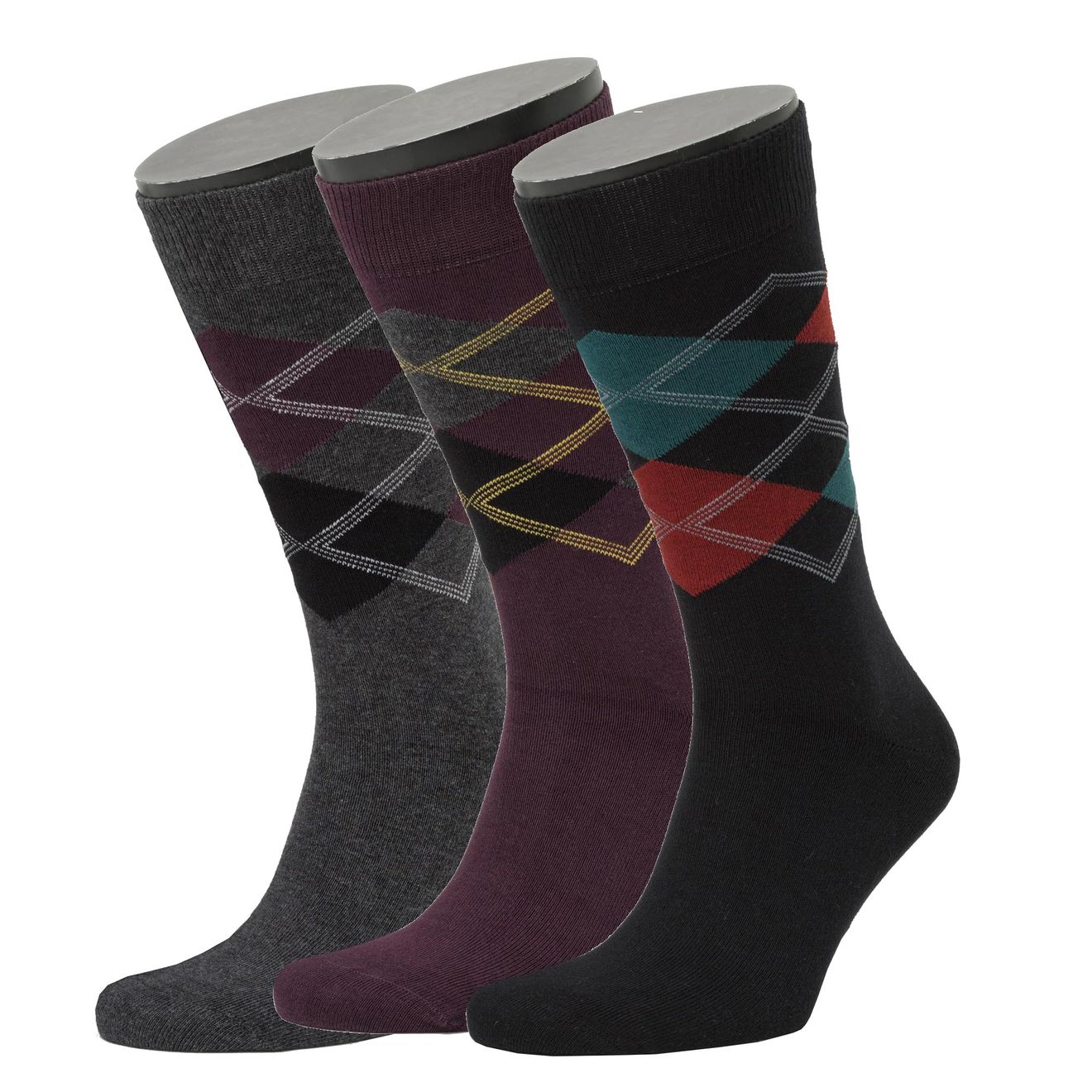 3er Set Argyle Pattern Bio-Baumwolle Socken